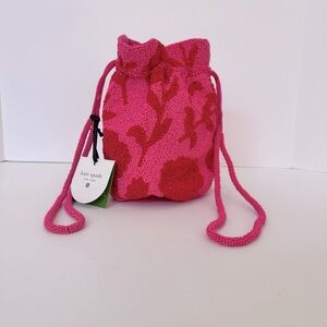 NWT Kate Spade Target Beaded Classic Rose Drawstring Bucket Bag Pink Red Purse